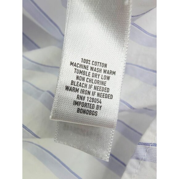 Bonobos Slim Fit Size Medium Mens White Blue Dtripe Button Down Cotton Shirt NWT - Picture 7 of 11